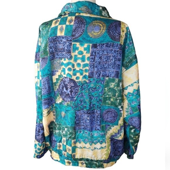 Basic Edition Windbreaker Jacket Womens L Vintage 90s Cluttercore Patchwork - Picture 4 of 9